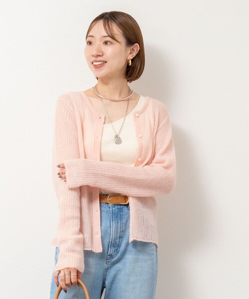 Rie Miller（リエミラー）の「シアーモヘヤ2WAYリブボートネックカーディガン（カーディガン/ボレロ・レディース・ベビーピンク/オリーブ/グレー・38）」の22枚目の写真