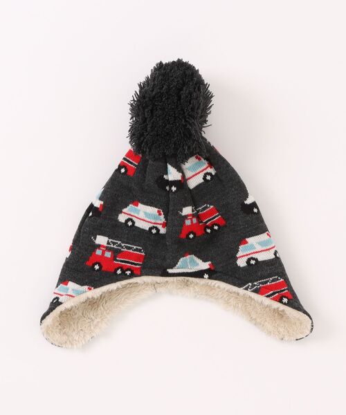 Kids Foret（キッズフォーレ）の「働く車柄ニット帽・帽子（ニットキャップ/ビーニー・キッズ・ブルー/チャコールグレー・53/56）」の2枚目の写真