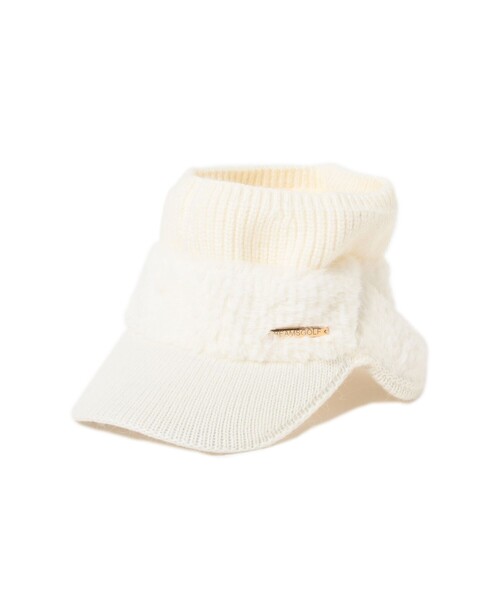 BEAMS GOLF(ビームスゴルフ)の「耳付き フェイクファーニットバイザー(ニットキャップ/ビーニー・レディース・ブラック/ホワイト・ONE SIZE)」の2枚目の写真