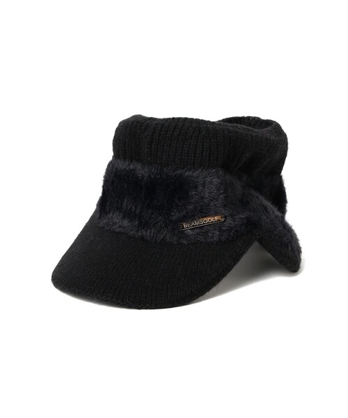 BEAMS GOLF(ビームスゴルフ)の「耳付き フェイクファーニットバイザー(ニットキャップ/ビーニー・レディース・ブラック/ホワイト・ONE SIZE)」の1枚目の写真