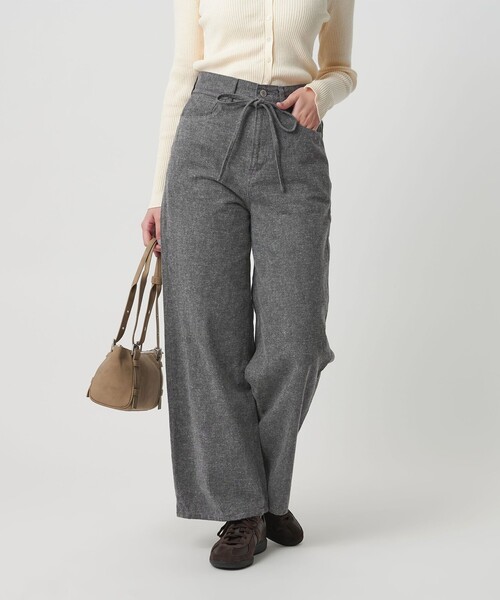 リボンベルト ワイドデニムパンツ