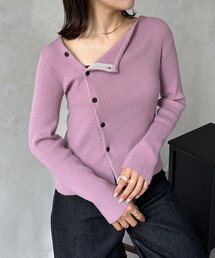 Thevon | アシメネックボタンリブニット(ニット/セーター)