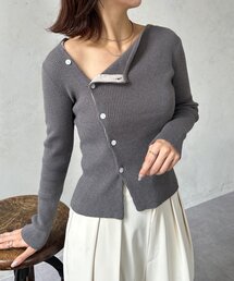 Thevon | アシメネックボタンリブニット(ニット/セーター)