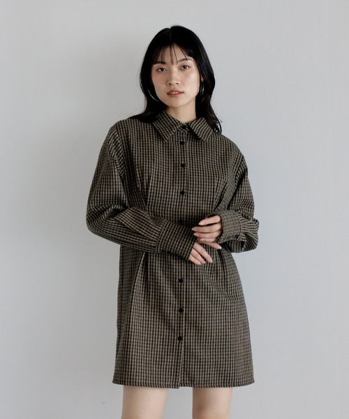 brushed check waist tuck one piece / 起毛チェックウエストタックワンピース