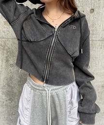 プレート付きピグメントショートジップパーカー