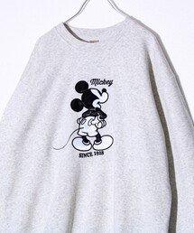 【ミッキー】UNISEX アップリケ&フロッキー&横振り刺繍 裏起毛スウェット