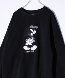 【ミッキー】UNISEX アップリケ＆フロッキー＆横振り刺繍 裏起毛スウェット