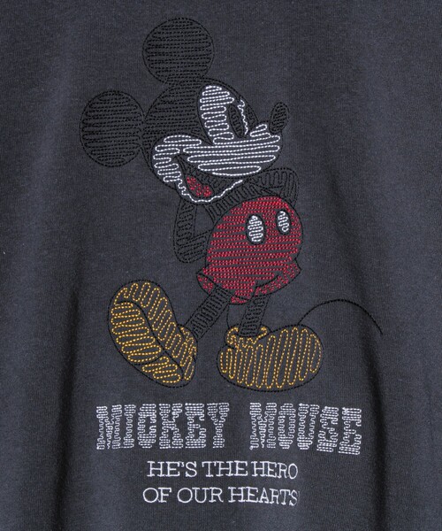 GLOSTER（グロスター）の「【ミッキー】UNISEX アップリケ＆フロッキー＆横振り刺繍 裏起毛スウェット（スウェット・メンズ・グレイッシュベージュ/ブラック/オフホワイト/ライトグレー/サックスブルー/チャコールグレー・L/M/XL）」の9枚目の写真