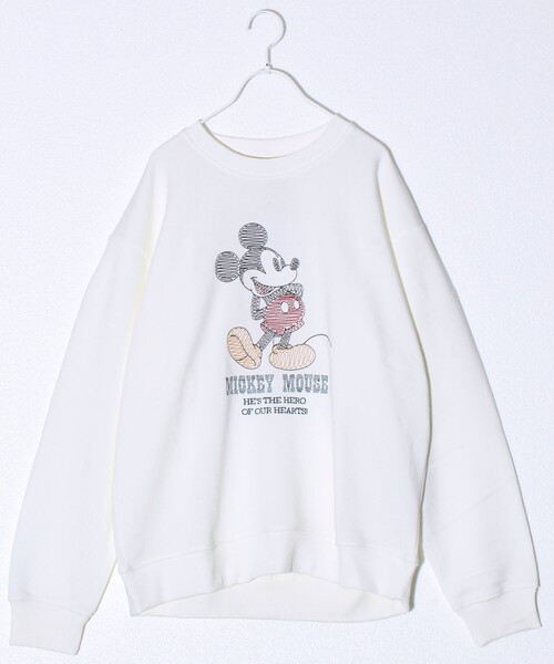 GLOSTER（グロスター）の「【ミッキー】UNISEX アップリケ＆フロッキー＆横振り刺繍 裏起毛スウェット（スウェット・メンズ・グレイッシュベージュ/ブラック/オフホワイト/ライトグレー/サックスブルー/チャコールグレー・L/M/XL）」の11枚目の写真