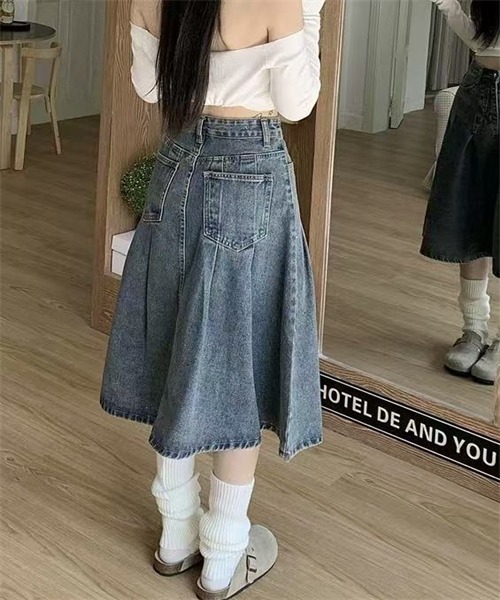 FREE STYLISTS（フリー スタイリスト）の「タックデザインミディ丈デニムスカート（デニムスカート・レディース・ブルー・L/XXL/S）」の20枚目の写真