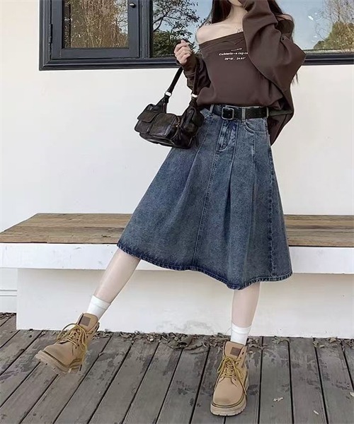 FREE STYLISTS（フリー スタイリスト）の「タックデザインミディ丈デニムスカート（デニムスカート・レディース・ブルー・L/XXL/S）」の14枚目の写真