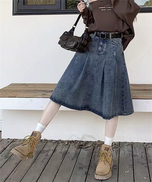 FREE STYLISTS（フリー スタイリスト）の「タックデザインミディ丈デニムスカート（デニムスカート・レディース・ブルー・L/XXL/S）」の15枚目の写真