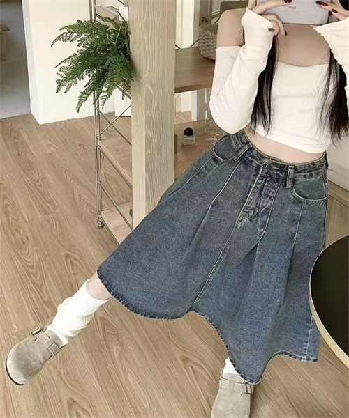 FREE STYLISTS（フリー スタイリスト）の「タックデザインミディ丈デニムスカート（デニムスカート・レディース・ブルー・L/XXL/S）」の11枚目の写真