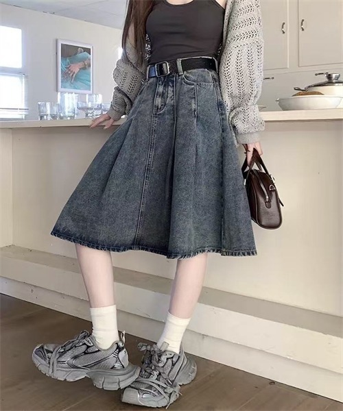 FREE STYLISTS（フリー スタイリスト）の「タックデザインミディ丈デニムスカート（デニムスカート・レディース・ブルー・L/XXL/S）」の13枚目の写真