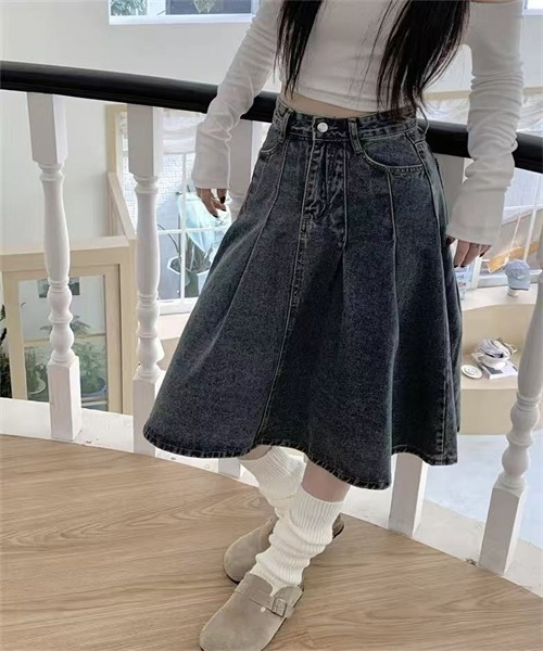 FREE STYLISTS（フリー スタイリスト）の「タックデザインミディ丈デニムスカート（デニムスカート・レディース・ブルー・L/XXL/S）」の10枚目の写真