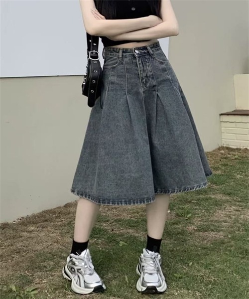 FREE STYLISTS（フリー スタイリスト）の「タックデザインミディ丈デニムスカート（デニムスカート・レディース・ブルー・L/XXL/S）」の16枚目の写真
