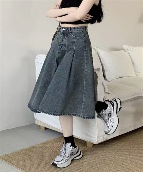 FREE STYLISTS（フリー スタイリスト）の「タックデザインミディ丈デニムスカート（デニムスカート・レディース・ブルー・L/XXL/S）」の19枚目の写真
