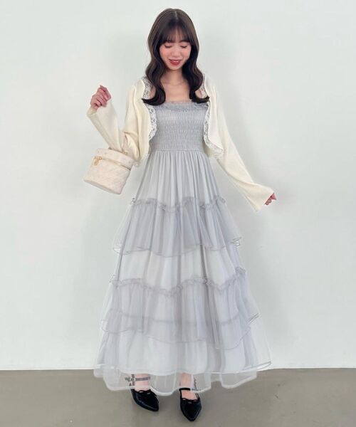 MAJESTIC LEGON（マジェスティックレゴン）の「レースフリルカーディガン（カーディガン/ボレロ・レディース・ボルドー/ピンク/アイボリー/ブラック/グレー・MEDIUM）」の2枚目の写真