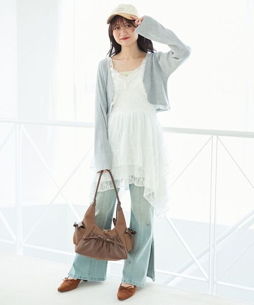 MAJESTIC LEGON（マジェスティックレゴン）の「レースフリルカーディガン（カーディガン/ボレロ・レディース・ボルドー/ピンク/アイボリー/ブラック/グレー・MEDIUM）」の7枚目の写真