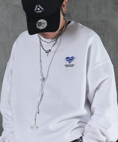 AW 裏起毛 ハートワンポイント刺繍クルーネックスウェット メンズ