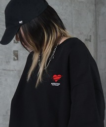 裏起毛 ハートワンポイント刺繍クルーネックスウェット メンズ レディース ユニセックス