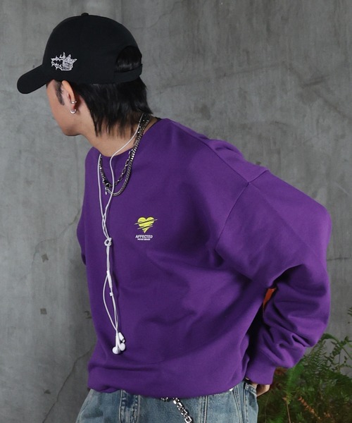 ILL'S（イルズ）の「裏起毛 ハートワンポイント刺繍クルーネックスウェット メンズ レディース ユニセックス（スウェット・メンズ・パープル/ホワイト/ブラック・M/L）」の19枚目の写真