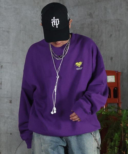 illigo スウェット セール】AW 裏起毛 ハートワンポイント刺繍クルーネックスウェット