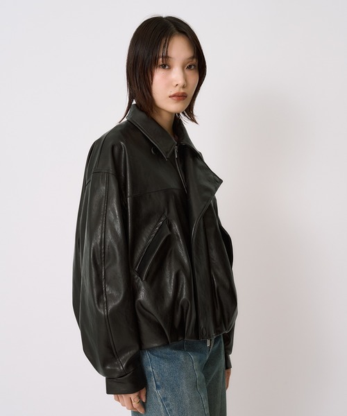 コクーンレザーボンバージャケット｜アウター/レザーブルゾン/冬服