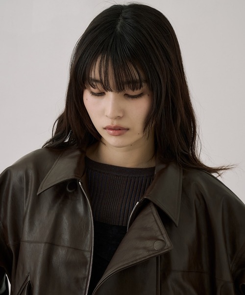 セール】コクーンレザーボンバージャケット｜アウター/レザーブルゾン