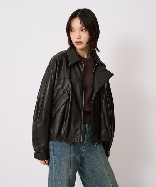 【美品】UNITED TOKYO レザーコンビボンディングブルゾン コクーンレザーボンバージャケット｜アウター/レザーブルゾン/冬服