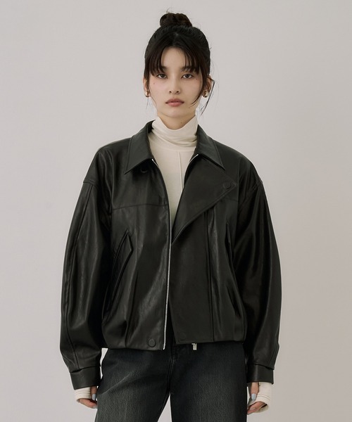 セール】コクーンレザーボンバージャケット｜アウター/レザーブルゾン