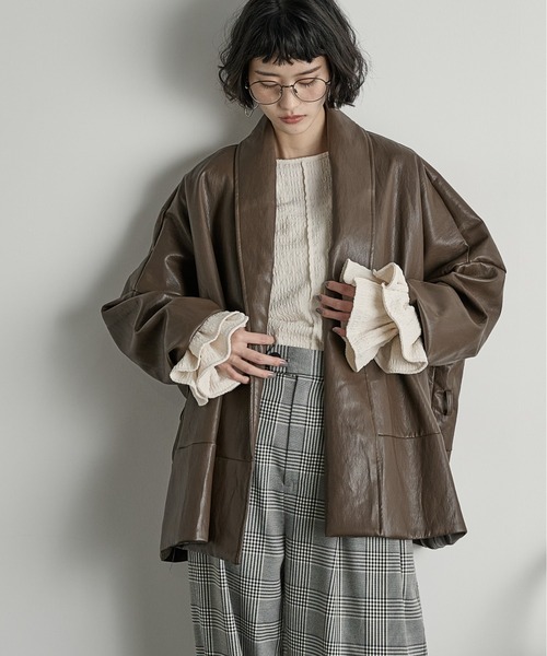 フェイクレザーショールカラーコート（その他アウター）｜THE YOn