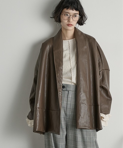 セール】フェイクレザーショールカラーコート（その他アウター）｜THE