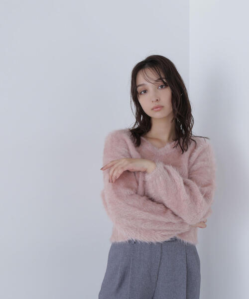 ◇ヘアリーラメニットシリーズ Vネックニット（ニット/セーター