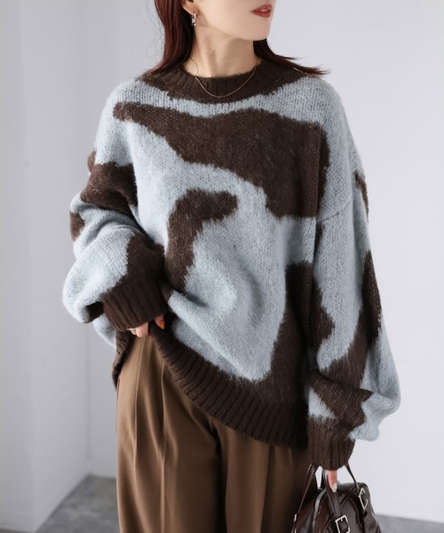セール】配色ニュアンス迷彩ジャガードニット（ニット/セーター