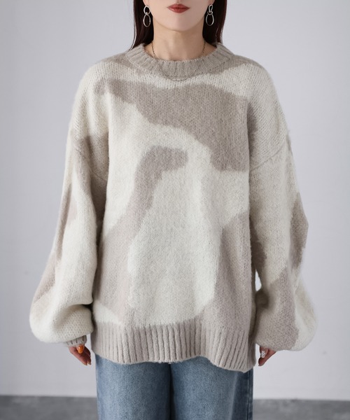 配色ニュアンス迷彩ジャガードニット（ニット/セーター）｜Riberry