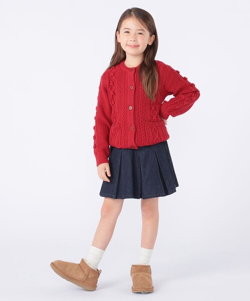 SHIPS(シップス)の「SHIPS KIDS:100~130cm /〈洗濯機可能〉ケーブル ニット ポンポン カーディガン(カーディガン/ボレロ・キッズ・オフホワイト/レッド・100/110/120/130)」の7枚目の写真