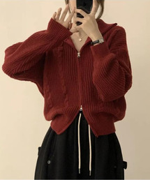 VIVID LADY | ダブルジップ ケーブル編みニットカーディガン(ニット/セーター)