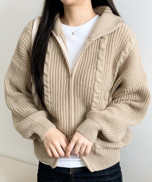 Rene ルネ　美品　ダブルジップニットカーディガン　ベージュ ルネ ダブル ジップカーディガン パールスライダー 36 M ベージュ系