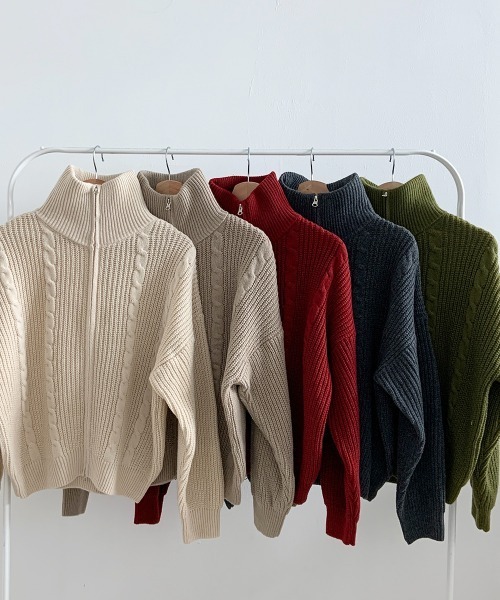 VIVID LADY（ビビッドレディー）の「ダブルジップ ケーブル編みニットカーディガン（ニット/セーター・レディース・カーキ/ワイン/チャコールグレー/クリーム/ベージュ・FREE）」の18枚目の写真