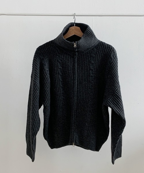 VIVID LADY（ビビッドレディー）の「ダブルジップ ケーブル編みニットカーディガン（ニット/セーター・レディース・カーキ/ワイン/チャコールグレー/クリーム/ベージュ・FREE）」の22枚目の写真