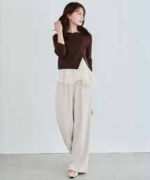 タックストレートパンツ