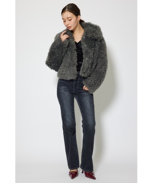 rienda（リエンダ）の「ショート丈フェイクプードルファーブルゾン 秋服（ブルゾン・レディース・ライトベージュ/ダークグレー・SMALL/MEDIUM）」の5枚目の写真