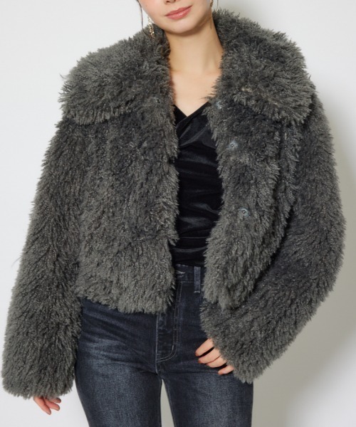 rienda（リエンダ）の「ショート丈フェイクプードルファーブルゾン 秋服（ブルゾン・レディース・ライトベージュ/ダークグレー・SMALL/MEDIUM）」の19枚目の写真