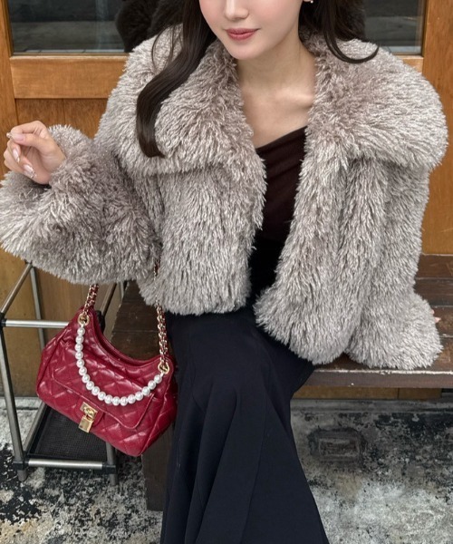 セール】ショート丈フェイクプードルファーブルゾン 秋服（ブルゾン