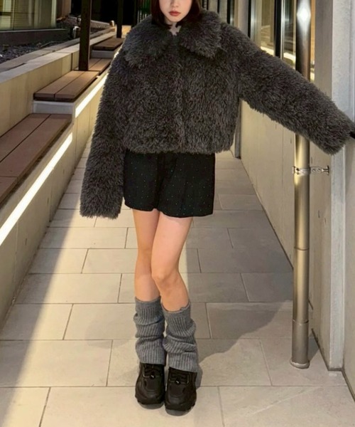 セール】ショート丈フェイクプードルファーブルゾン 秋服（ブルゾン