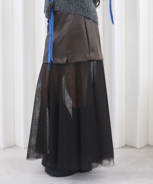 CECIL McBEE（セシルマクビー）の「合皮切替ロングスカート（スカート・レディース・ブラック/ブラウン・MEDIUM/LARGE）」の5枚目の写真