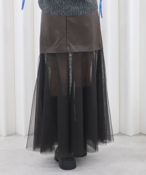 CECIL McBEE（セシルマクビー）の「合皮切替ロングスカート（スカート・レディース・ブラック/ブラウン・MEDIUM/LARGE）」の6枚目の写真