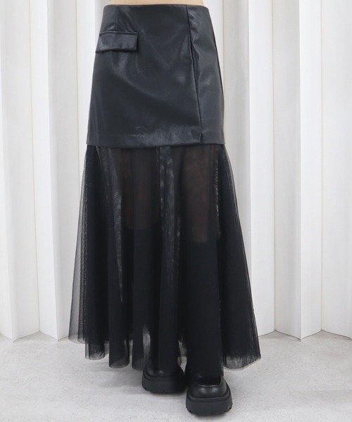 CECIL McBEE（セシルマクビー）の「合皮切替ロングスカート（スカート・レディース・ブラック/ブラウン・MEDIUM/LARGE）」の16枚目の写真