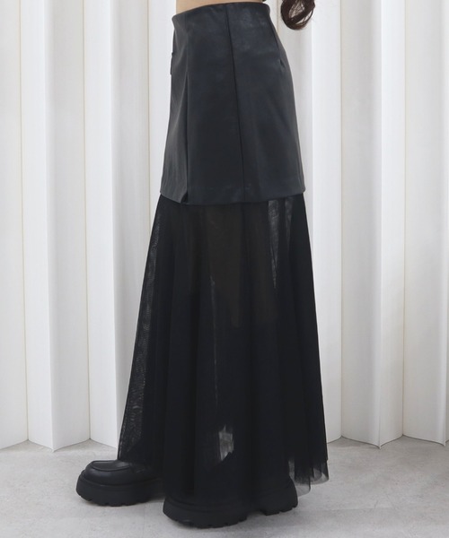 CECIL McBEE（セシルマクビー）の「合皮切替ロングスカート（スカート・レディース・ブラック/ブラウン・MEDIUM/LARGE）」の8枚目の写真